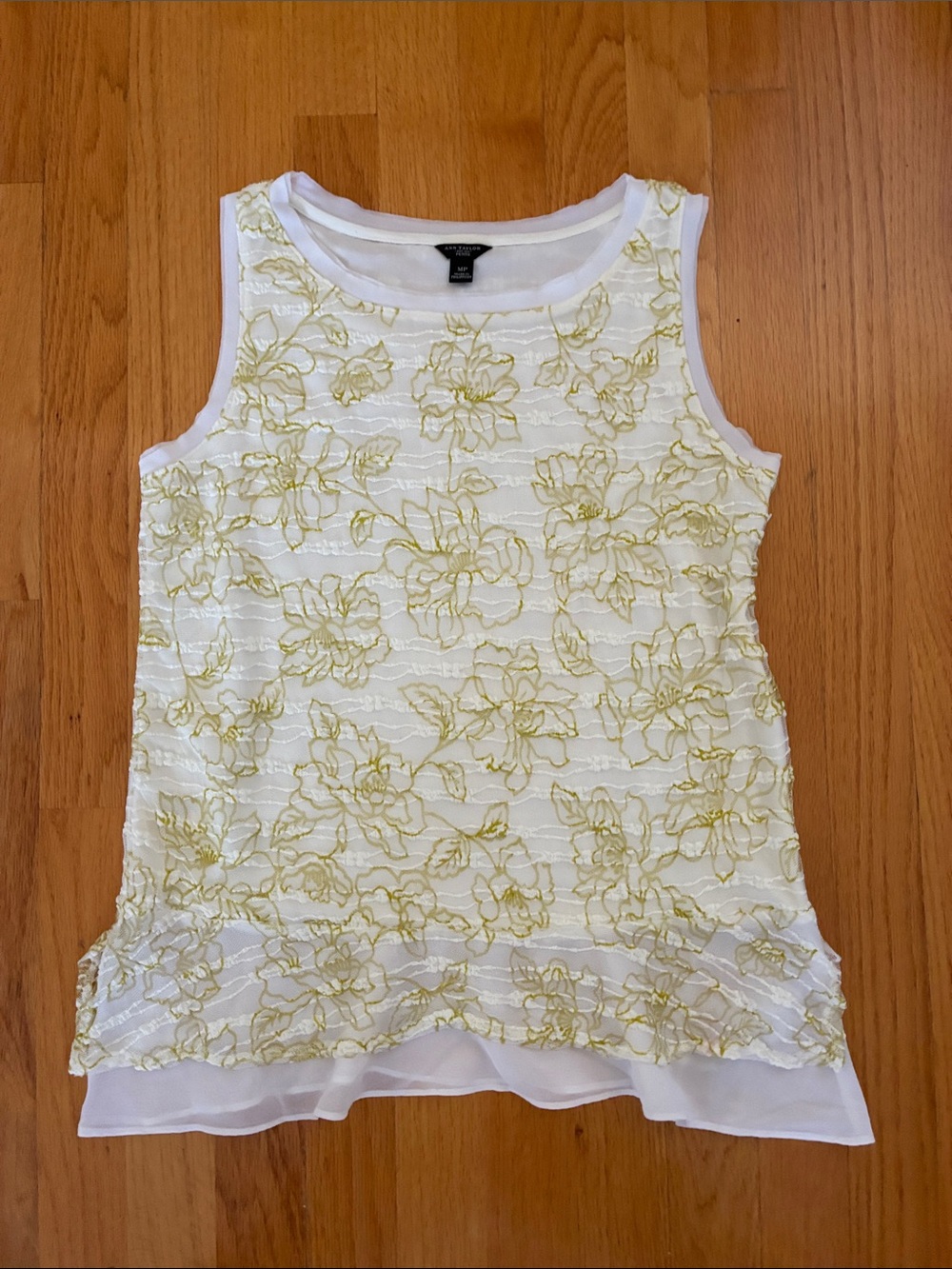 Ann Taylor White Tank Top with Yellow Floral Embroidery